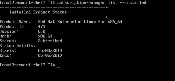 Check RHEL Installed Subscription