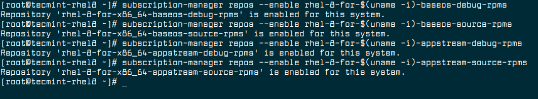 Enable Debug Repositories in RHEL 8