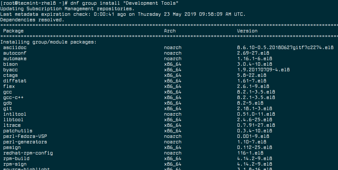 Install Development Tools in RHEL 8