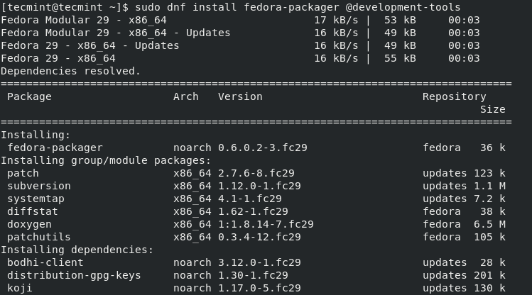 Installieren Sie die Entwicklungstools in Fedora