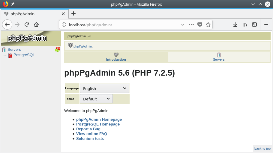 PhpPgAdmin Default Page