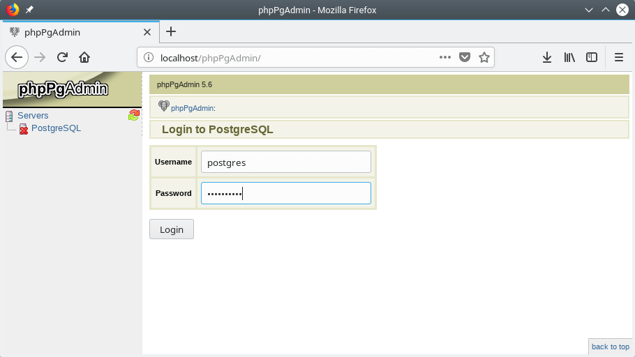 PhpPgAdmin Login Interface