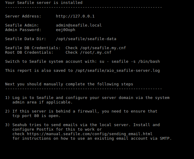 Seafile Server Installed Summary