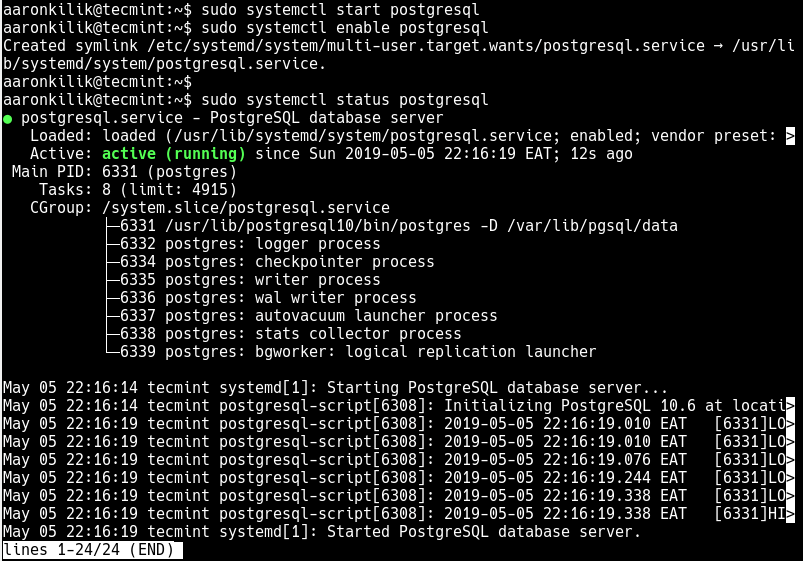 Starten Sie den PostgreSQL-Dienst