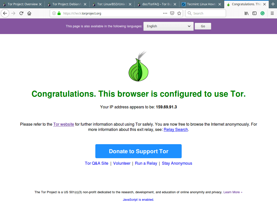is my browser using tor hydra2web