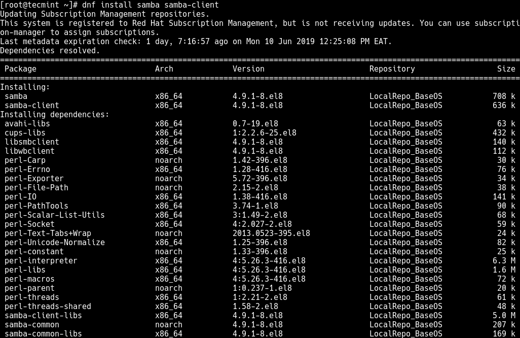 Samba installeren op RHEL 8