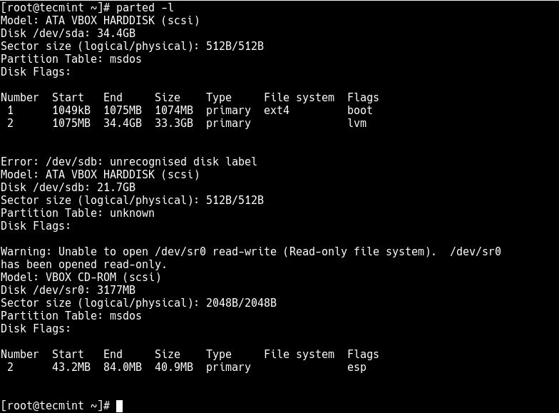 List Linux Partitions