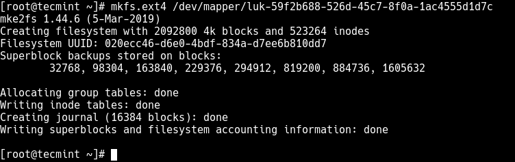 Create Ext4 Filesystem on Mapped Device