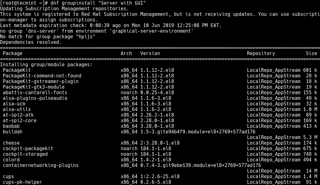 Install GUI on RHEL 8