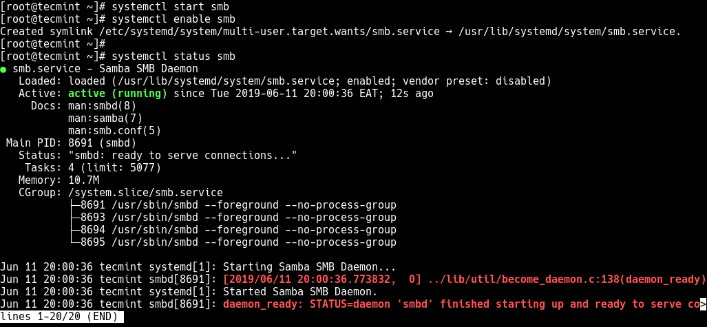 Iniciar y Habilitar el Servicio Samba en RHEL 8