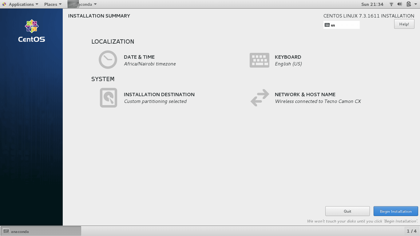 Begin CentOS 7 Installation