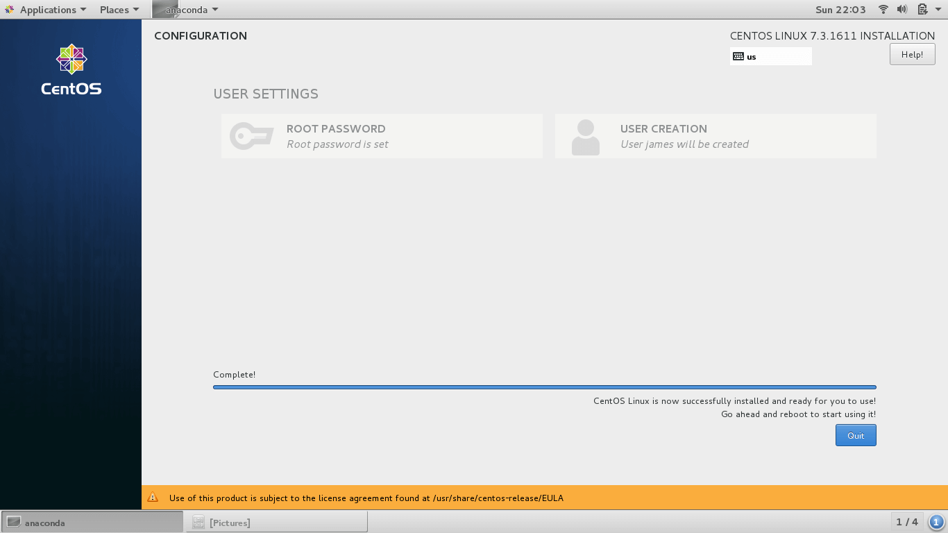 CentOS 7 Installation Complete