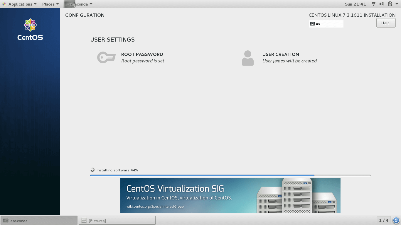 CentOS 7 Installation Progress