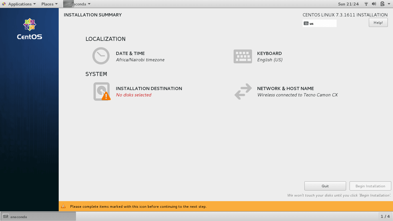 CentOS 7 Installation Summary