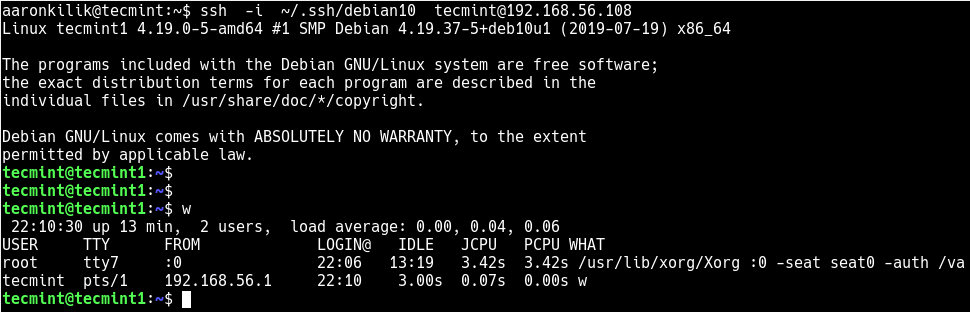 Überprüfen Sie die SSH Passwordless Login bei Debian 10