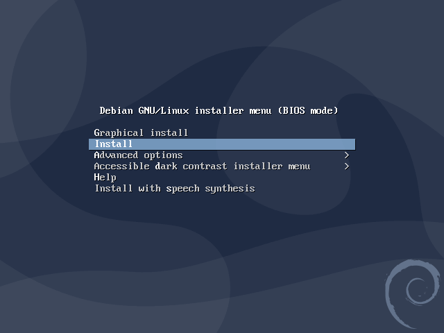 Menu d'installation de Debian 10