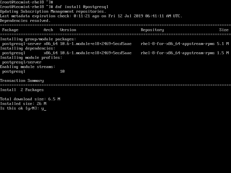 Install PostgreSQL in RHEL 8