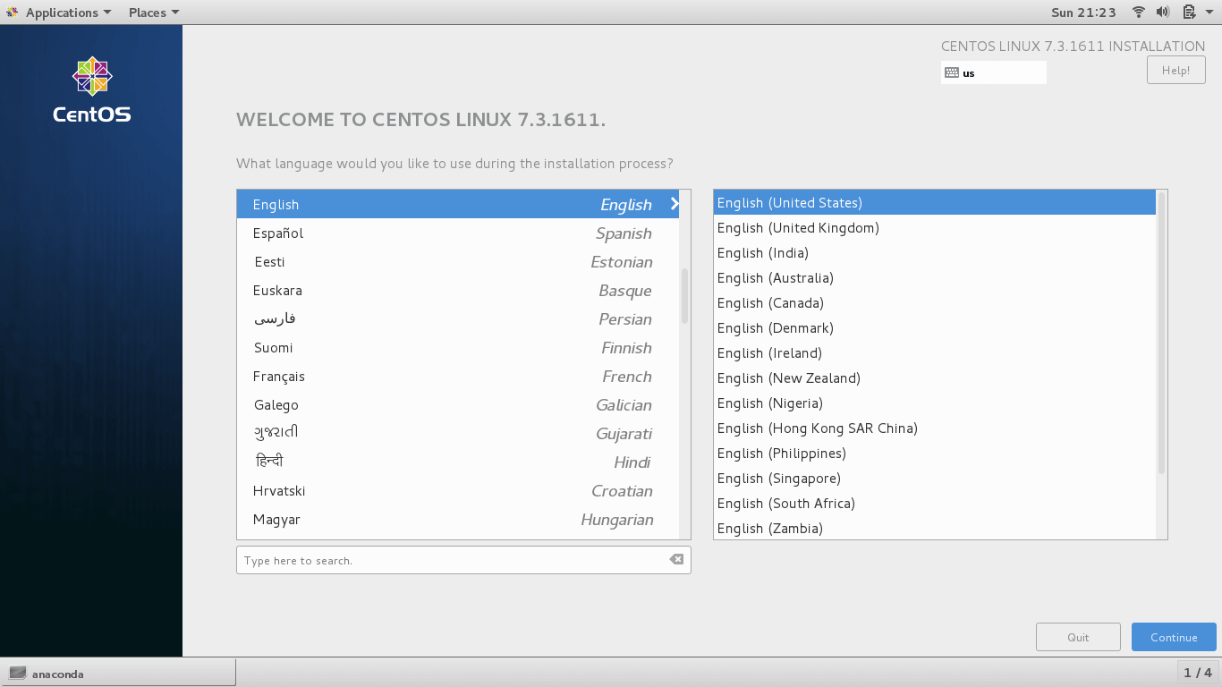 Select CentOS 7 Installation Language