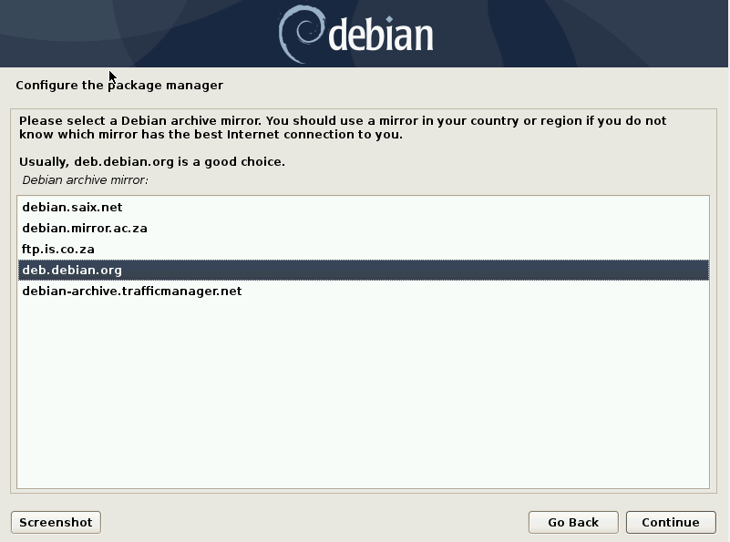  Seleccione Debian Mirror 