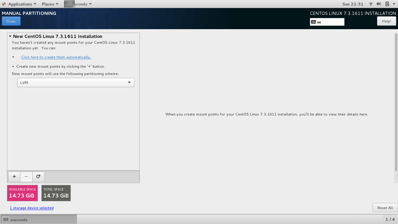 Select Manual Partitioning Filesystem