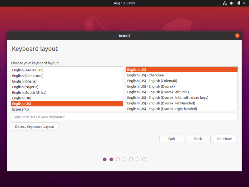 Elija la distribución del teclado de Ubuntu