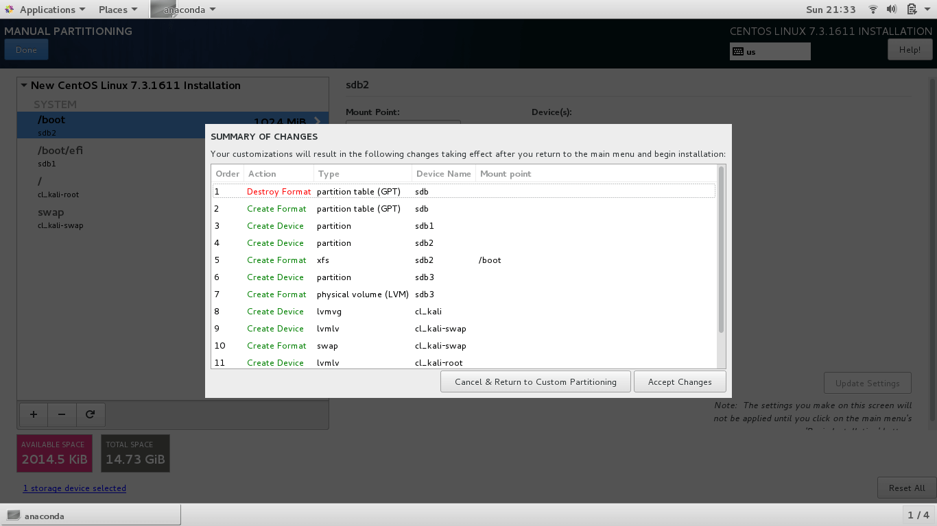 Summary of Partition Changes