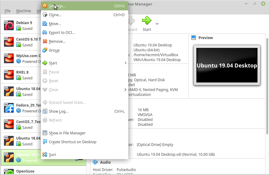 VirtualBox VM Settings