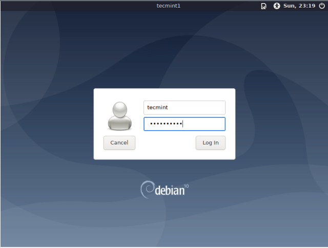 Debian 10 Anmeldebildschirm