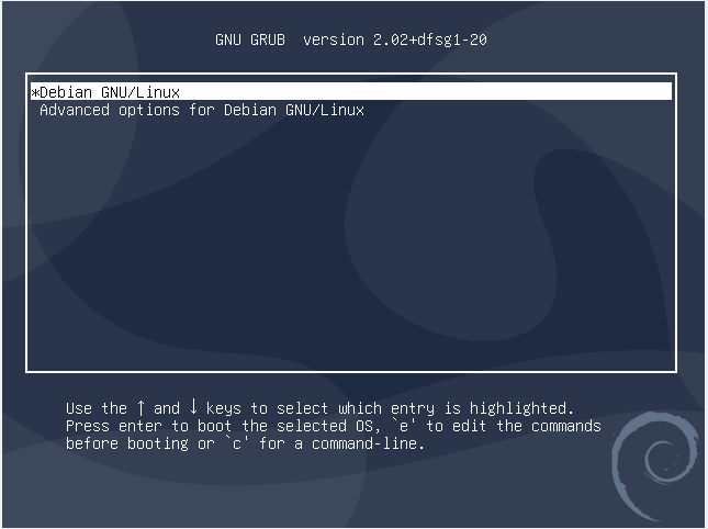 Debian System Grub Menü