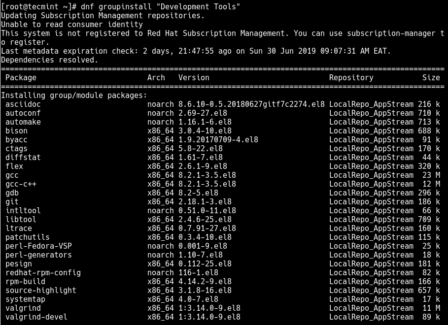 Install Development Tools on RHEL 8