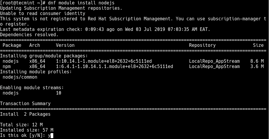 Install Node.js on RHEL 8