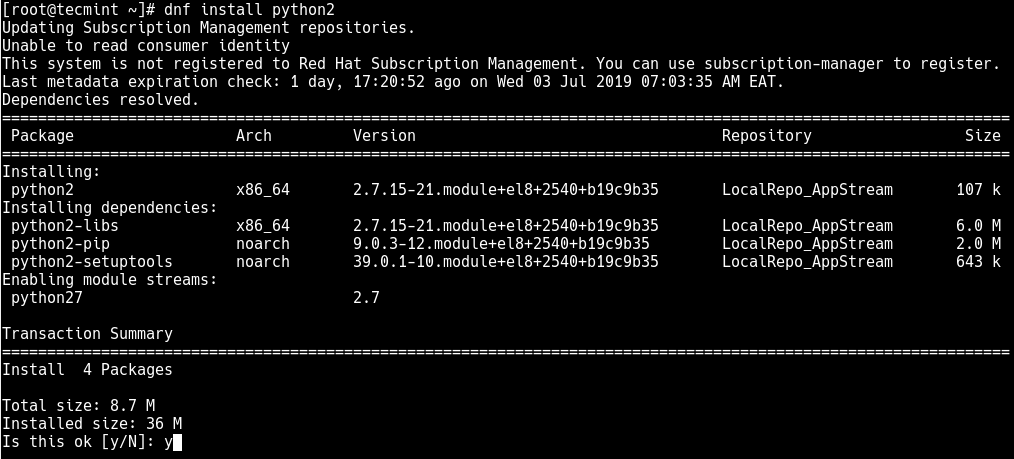 Install Python 2.7 in RHEL 8