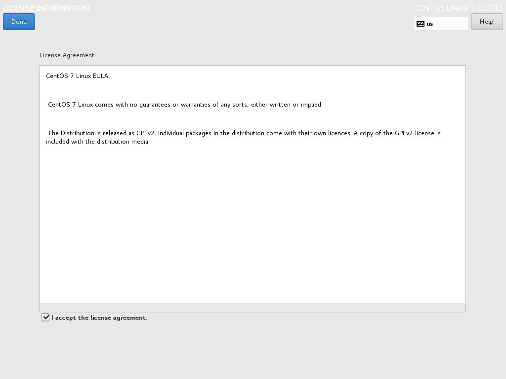 Accept CentOS 7 Agreement