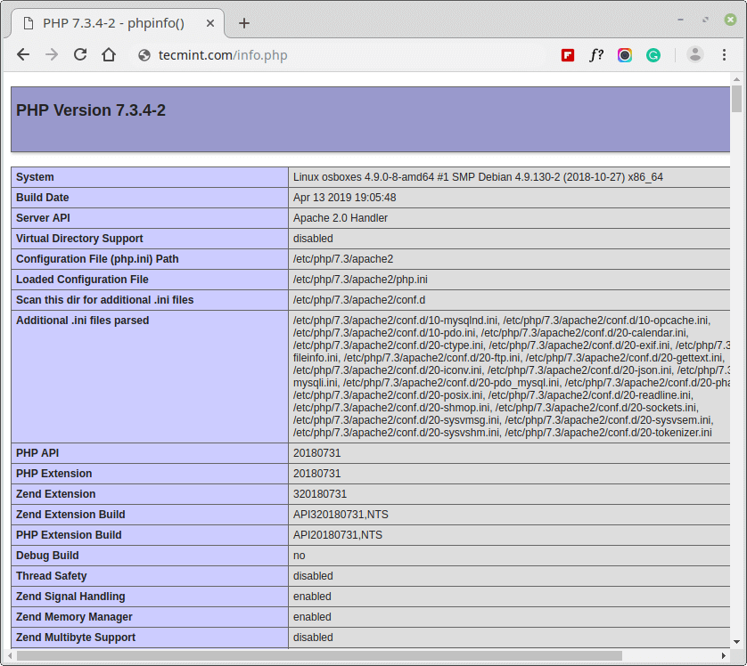 Check PHP Info in Debian 10