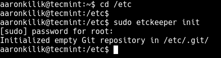  Inicializar el repositorio de Git en/etc 
