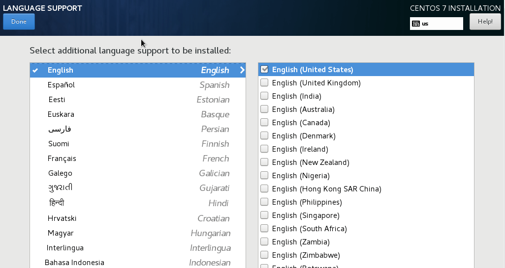Select Language for CentOS 7