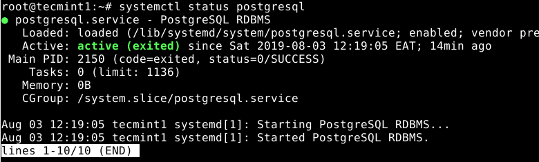 Überprüfen Sie den PostgreSQL-Status