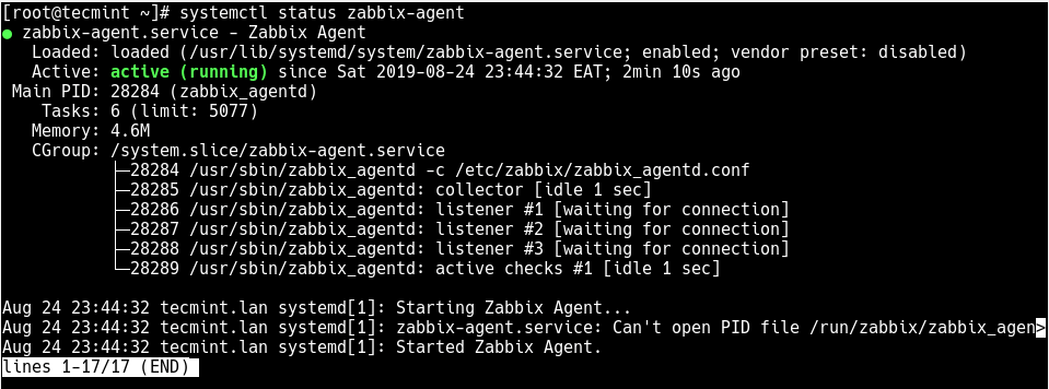 Verificar el estado del agente Zabbix