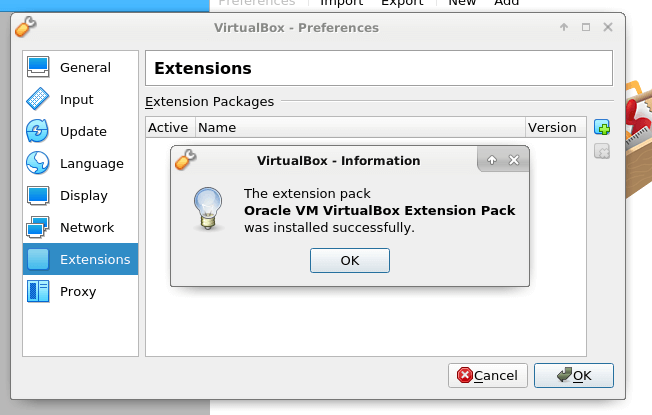 VirtualBox Extension Pack Installed