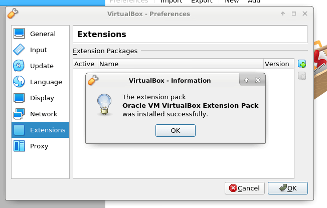 VirtualBox Extension Pack installiert