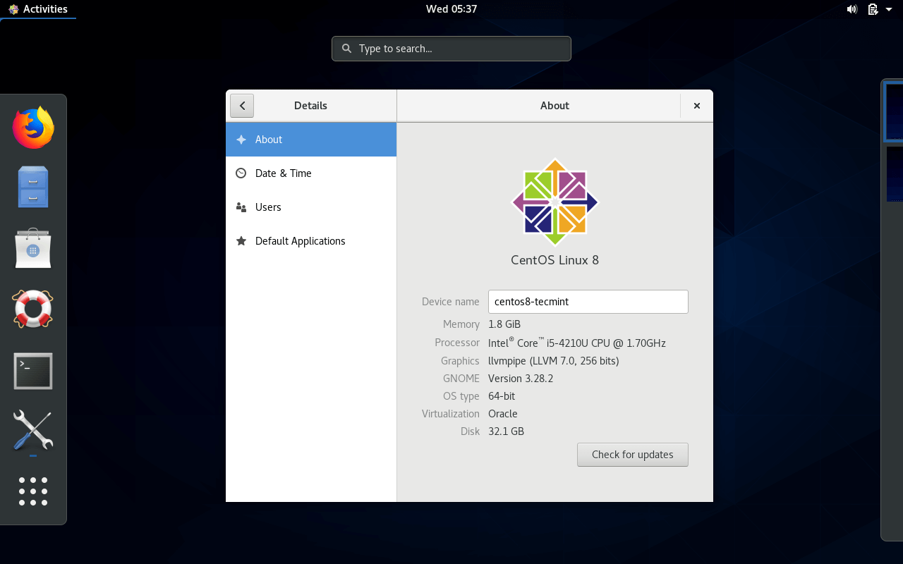  Acerca de CentOS 8 Linux 