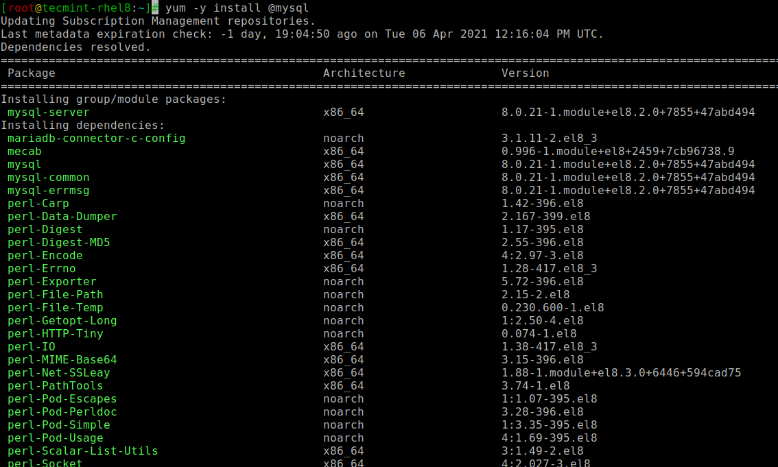 Install MySQL Server in RHEL 8