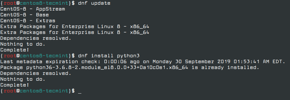 Install Python3 on RHEL and CentOS 8