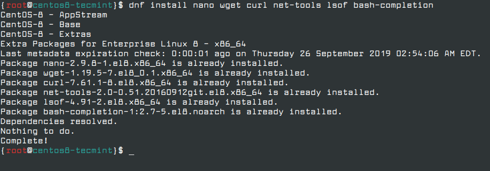  Instalar las utilidades del sistema en CentOS 8 
