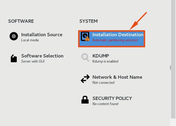 Select Installation Destination