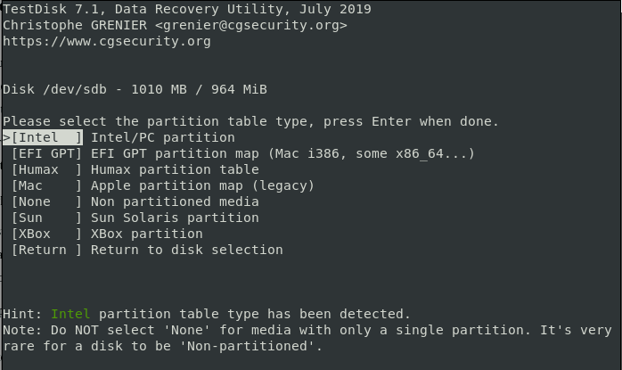 Select Partition Table