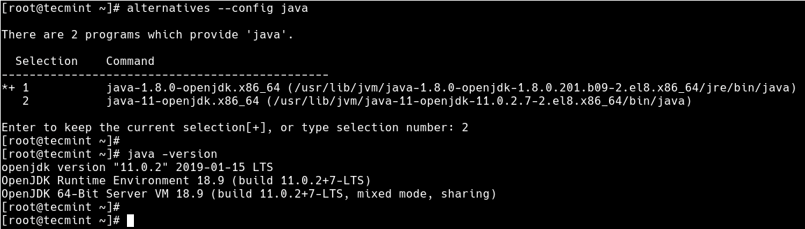 Switch Java Version in RHEL 8