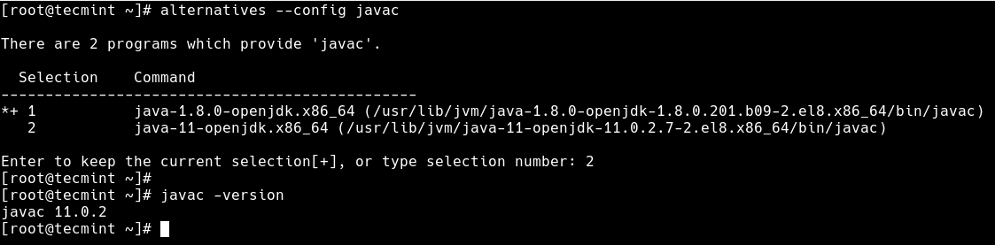 Switch Javac Version in RHEL 8