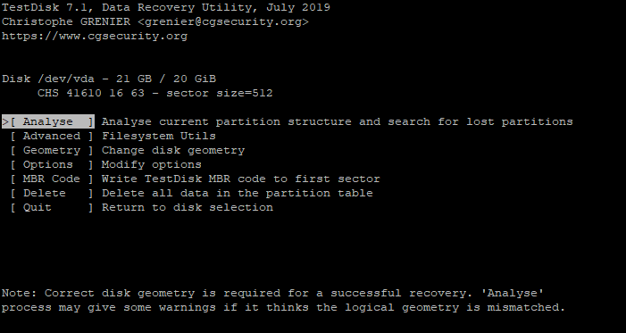 TestDisk Analyze Partition