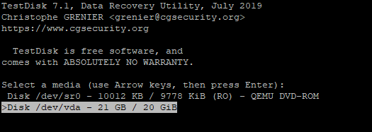 TestDisk Partition auswählen